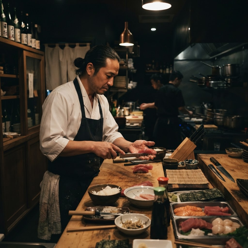 Chef preparing sushi in the kitchen